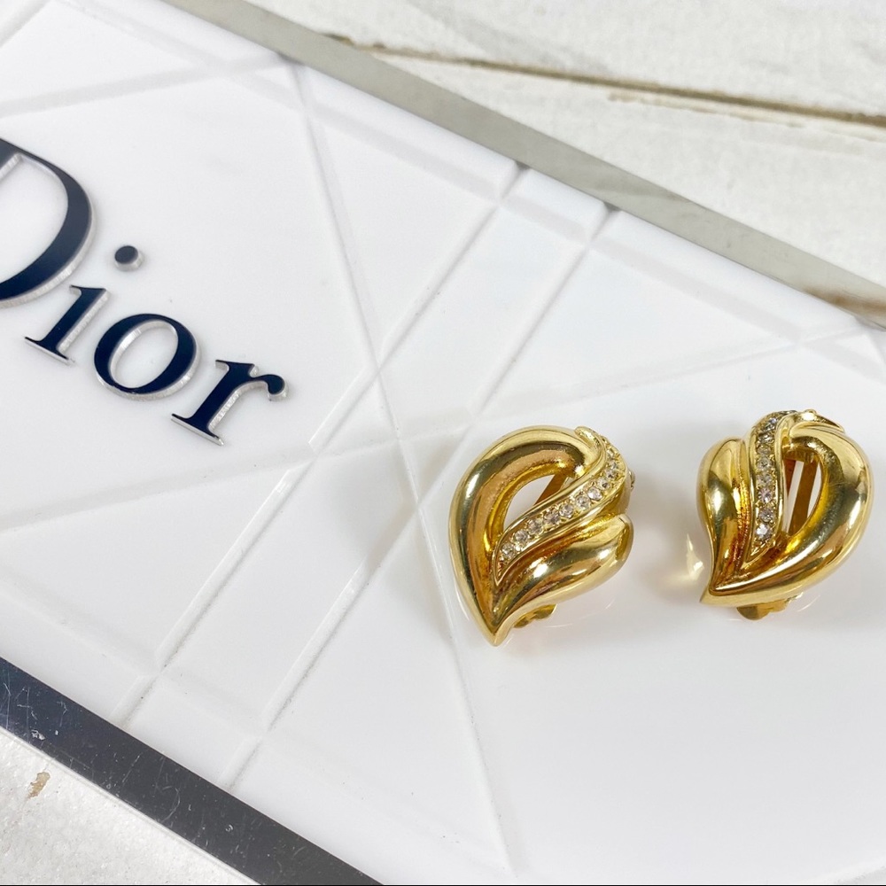 Christian Dior Gold Plated & Crystal Clip-On Earrings